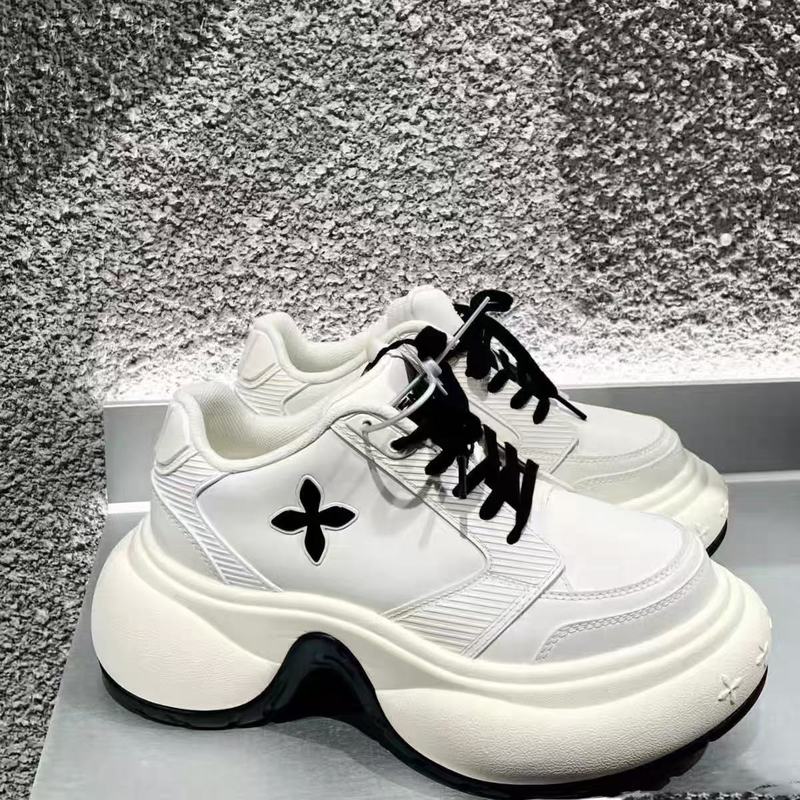 原复刻牛皮涟漪高跟运动鞋黑白撞色厚底增高休闲鞋百搭女鞋25春新|undefined