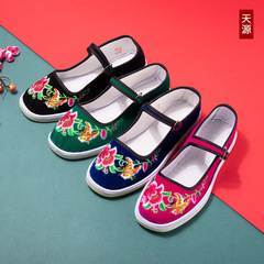 古い北京布靴女性刺繍彩鳳中国古風民族漢服布靴牛筋底滑り止め広場ダンス靴