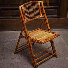 Y0I天然手工竹编中国风可折叠椅藤编室内外休闲椅新家庭便携竹编