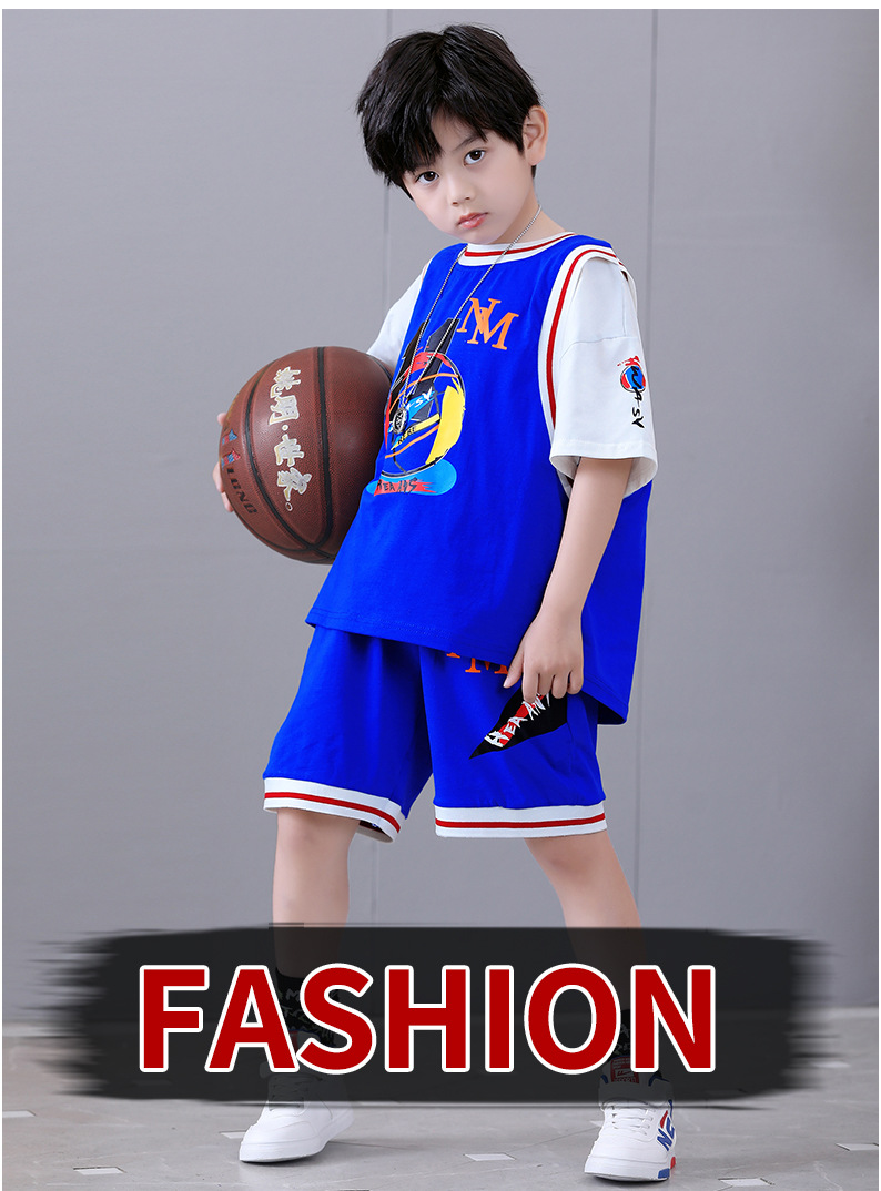 Nowy dwuczęściowy komplet koszulek z krótkim rękawem dla chłopców, od średnich i dużych rozmiarów, do gry w koszykówkę_voghion.com