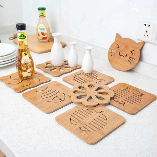 厨房木质杯垫加厚防烫卡通隔热垫餐桌垫防滑锅垫碗垫盘垫