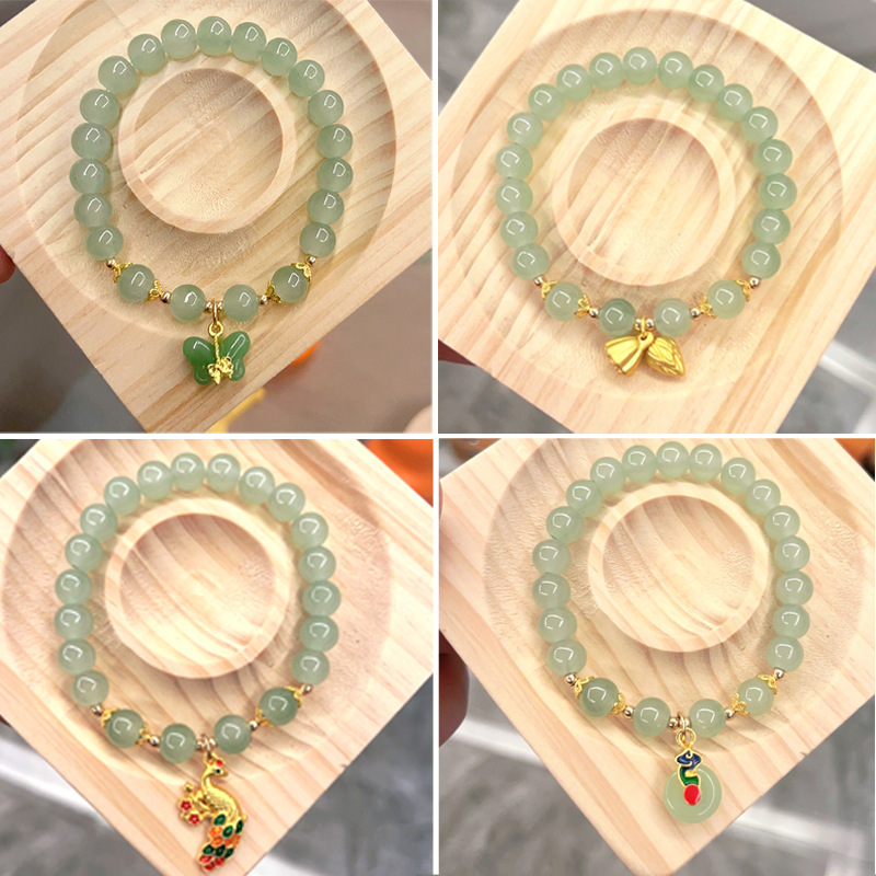 New Chinese Style Imitation Dongling Jade Bracelet Ping An Buckle Lucky Pixiu Lotus Seed Two Shihuan Pendant Bracelet Scenic Explosions