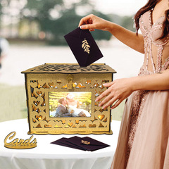New diy wooden gift card box, wedding supplies, hollow business card box, sign-in box, wooden wedding greeting card box