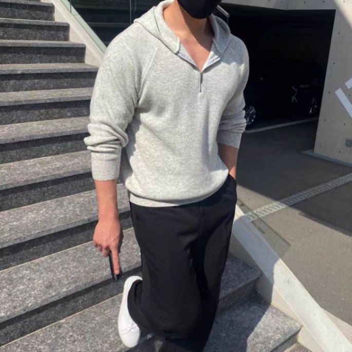 Herren-Kapuzenpullover mit halbem Reißverschluss – Trendiger Oversize-Strickpullover mit angesagtem Streetwear-Flair für lässige und urbane Looks_voghion.com
