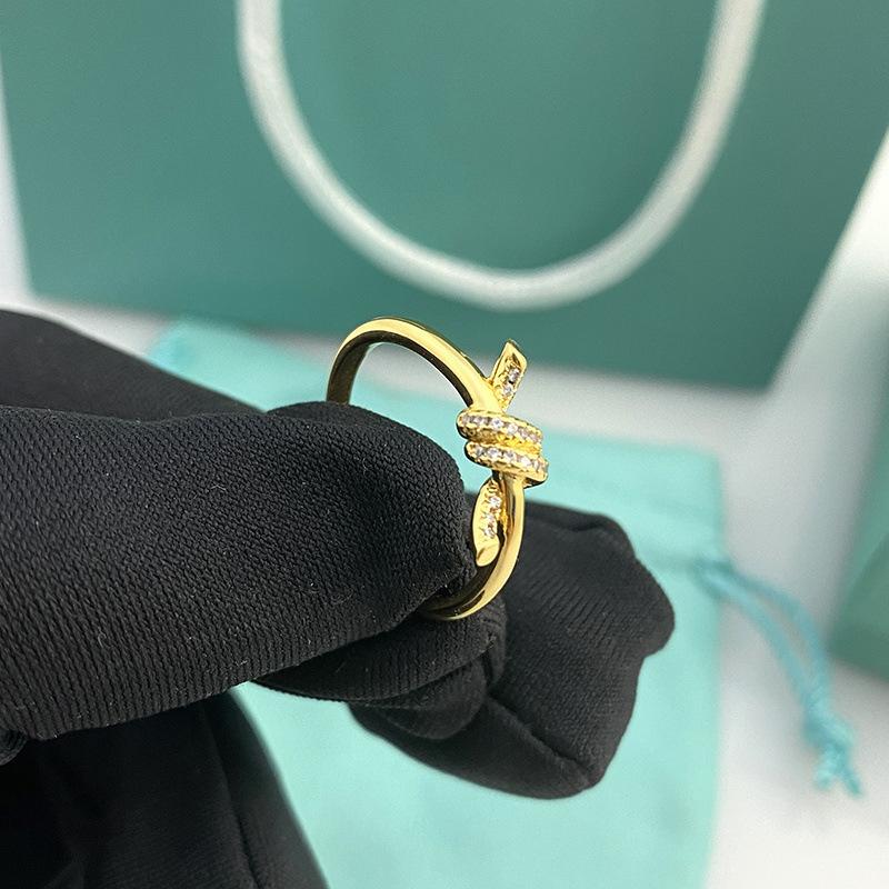 T家打结绳蝴蝶结戒指女士18k玫瑰金扭绳对戒少女欧美时尚网红指环|undefined