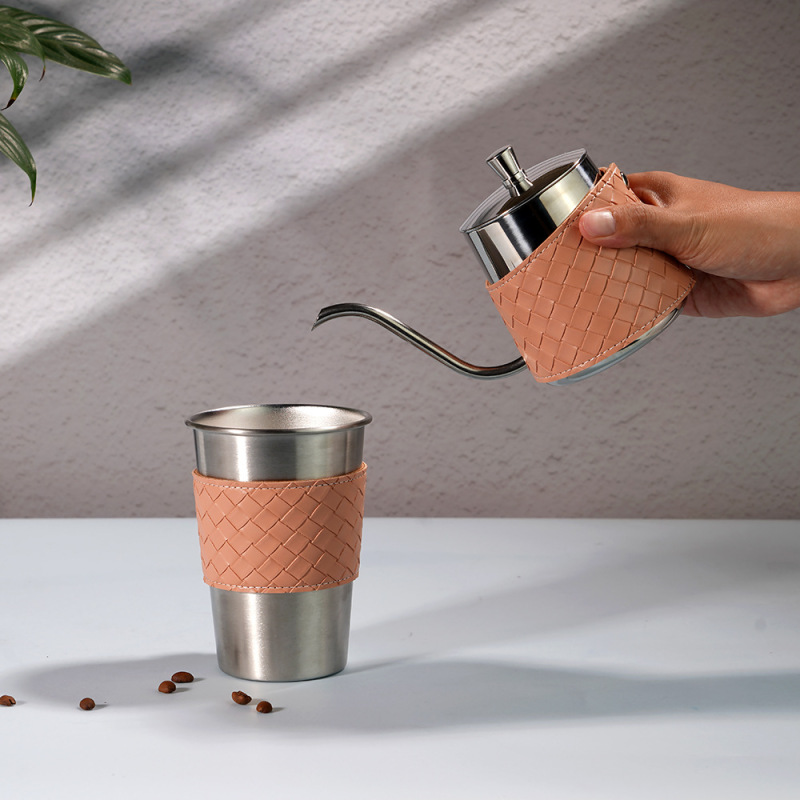 Stainless Steel Coffee Cup, Light Luxury and High-End Feel, Hand-Brewed Coffee Pot Set, Outdoor Travel Camping Hand-Cranked Grinder