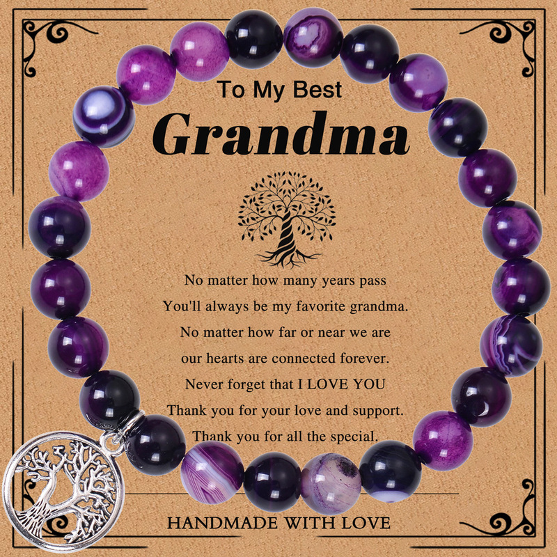 Cross Border Grandma Purple Agate Bracelet Tree of Life Pendant Natural Stone Bracelet Nana Granny Card Gift