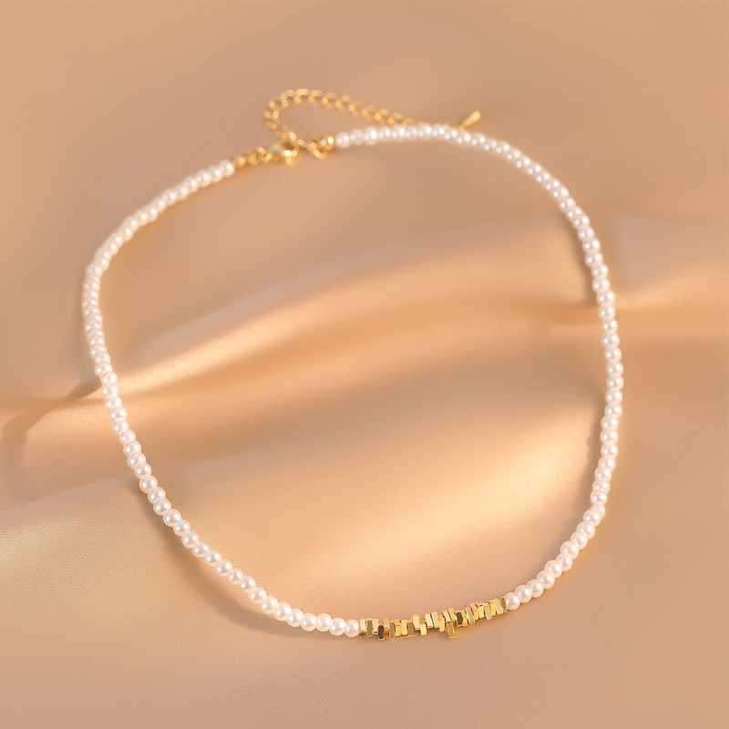 小碎金天然淡水珍珠項鍊女生百搭高級感小眾頸鏈諸暨珠寶首飾批發