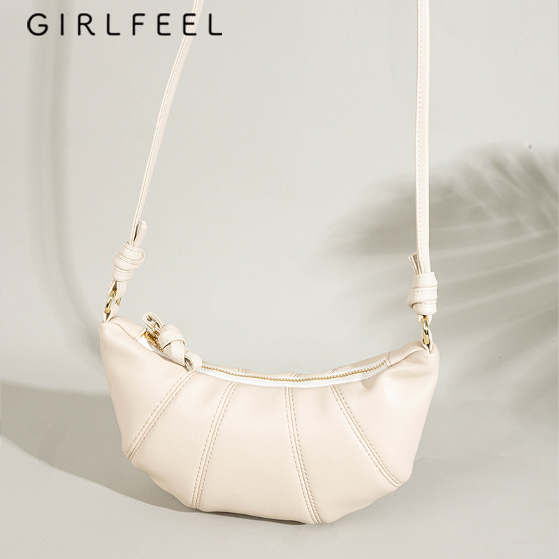 Gefini New Retro Versatile Dumpling Bag Horn Bag Fashion Niche Cowhide Shoulder Crossbody Bag Women's Leather Handbag - Thumbnail 4