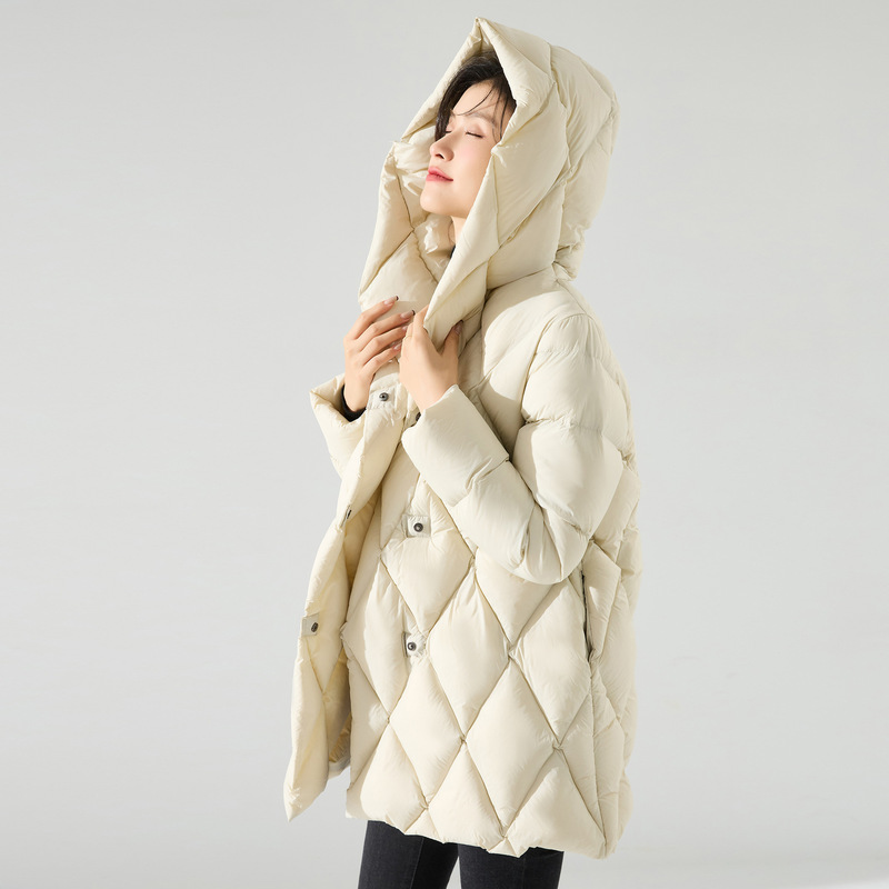 Winter New Diamond-Shaped Waist New National Standard down Jacket Ultra-Light Ultra-Soft Thickeneded Hooded down Jacket 15496