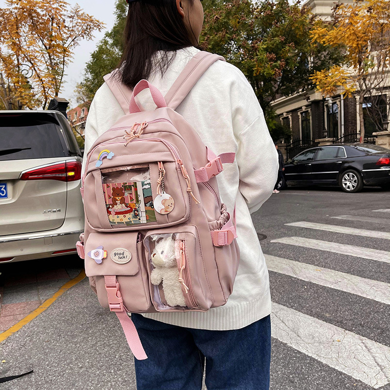 Nuevo estilo ins retro color sólido pequeña mochila de lona fresca mochila escolar casual estudiante de secundaria linda mochila de dolor femenino