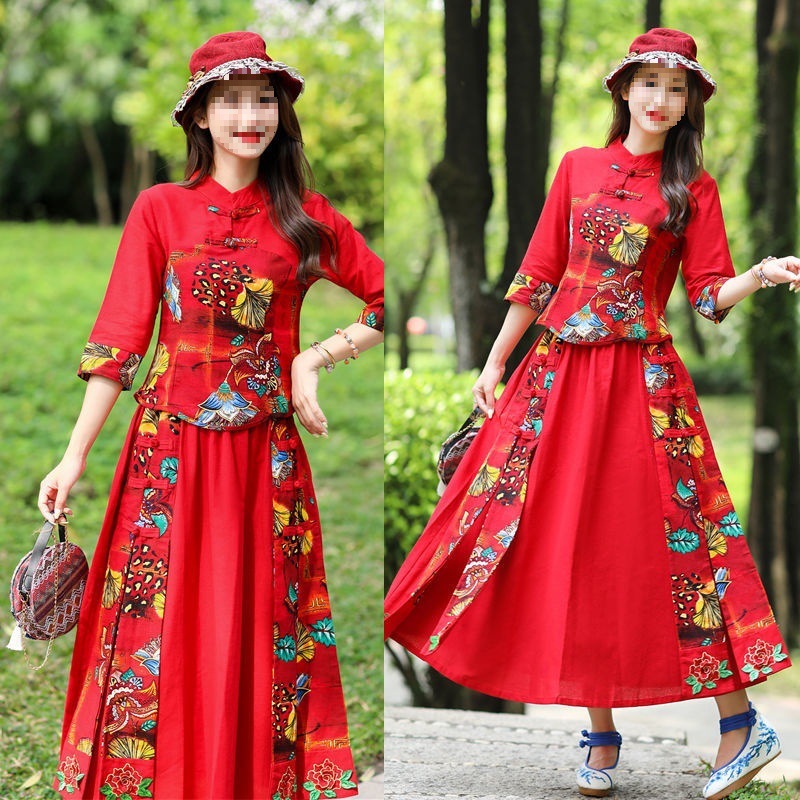 Chinese Style Women's Clothing Improved Cheongsam Top Chinese Tang Suit Suit Han Dynasty Ethnic Clothing Retro Cotton and Linen Tea Suit Spring