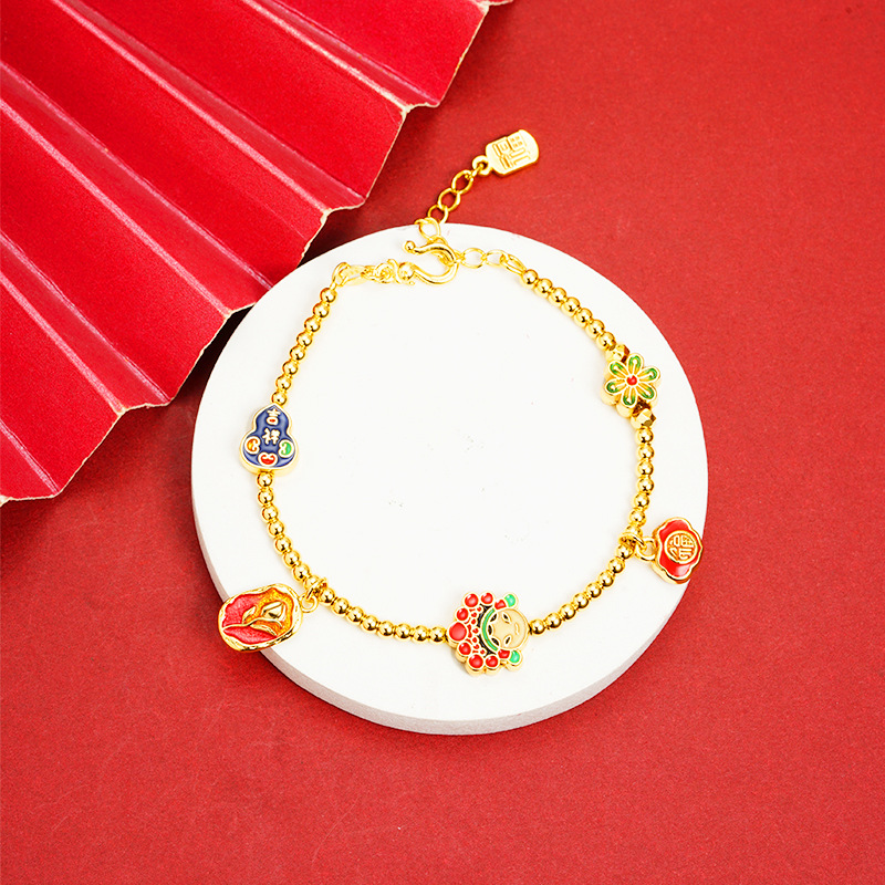 Guochao vietnamita pulsera de oro de arena, cerradura de seguridad, pulsera de cuentas, joyas al por mayor, nicho femenino