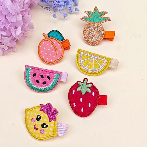 Lemon pineapple watermelon fruit embroidery hair clip 70532 baby hair clip full cloth children's cute hair clip