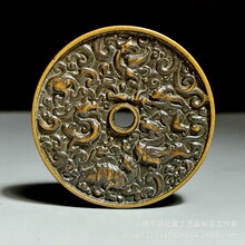 黄亮古钱币春秋狩猎图画花钱仿古吉语圆孔厌胜钱黄铜铸造翻砂做旧