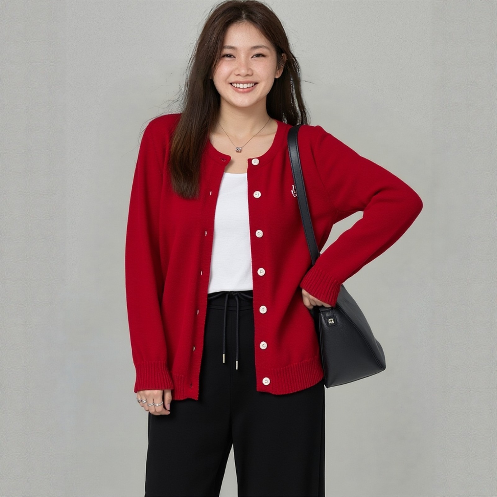 Plus Size Women's New Korean Style Loose Embroidered Solid Color Round Neck Cardigan, Versatile Plus Size Outerwear Sweater 9165