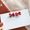 Red cute earrings with bow, simple and elegant design, internet celebrity, trend of season