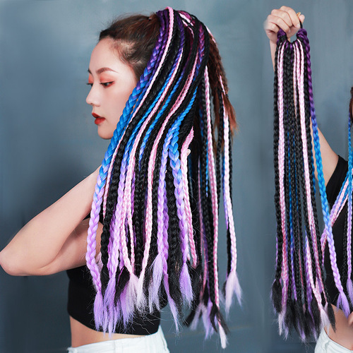 Hiphop rapper singers stage performance Dirty braid wig horsetail color gradient braid female plait hip hop euramerican dirty braid braid