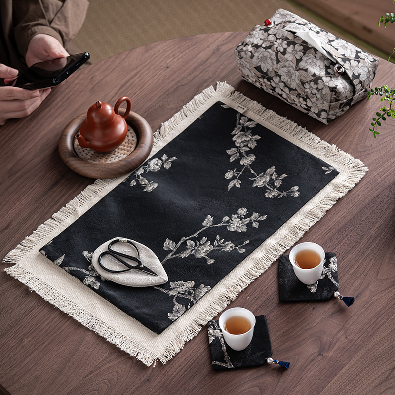 棉麻织锦茶席手作流苏茶席简约百搭桌布干泡席茶几桌垫隔热茶垫子|undefined