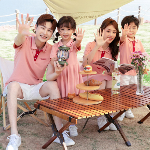 Parent-child clothing polo shirts summer set for one family of three or four, short-sleeved T-shirt set, mother and daughter summer dress, trendy street style.