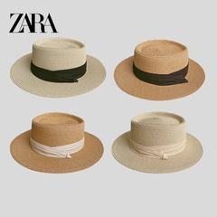 ZARA フラットつば帽子女性の夏の海辺フラット麦わら帽子ビーチフレンチサンシェードパナマ麦わら帽子