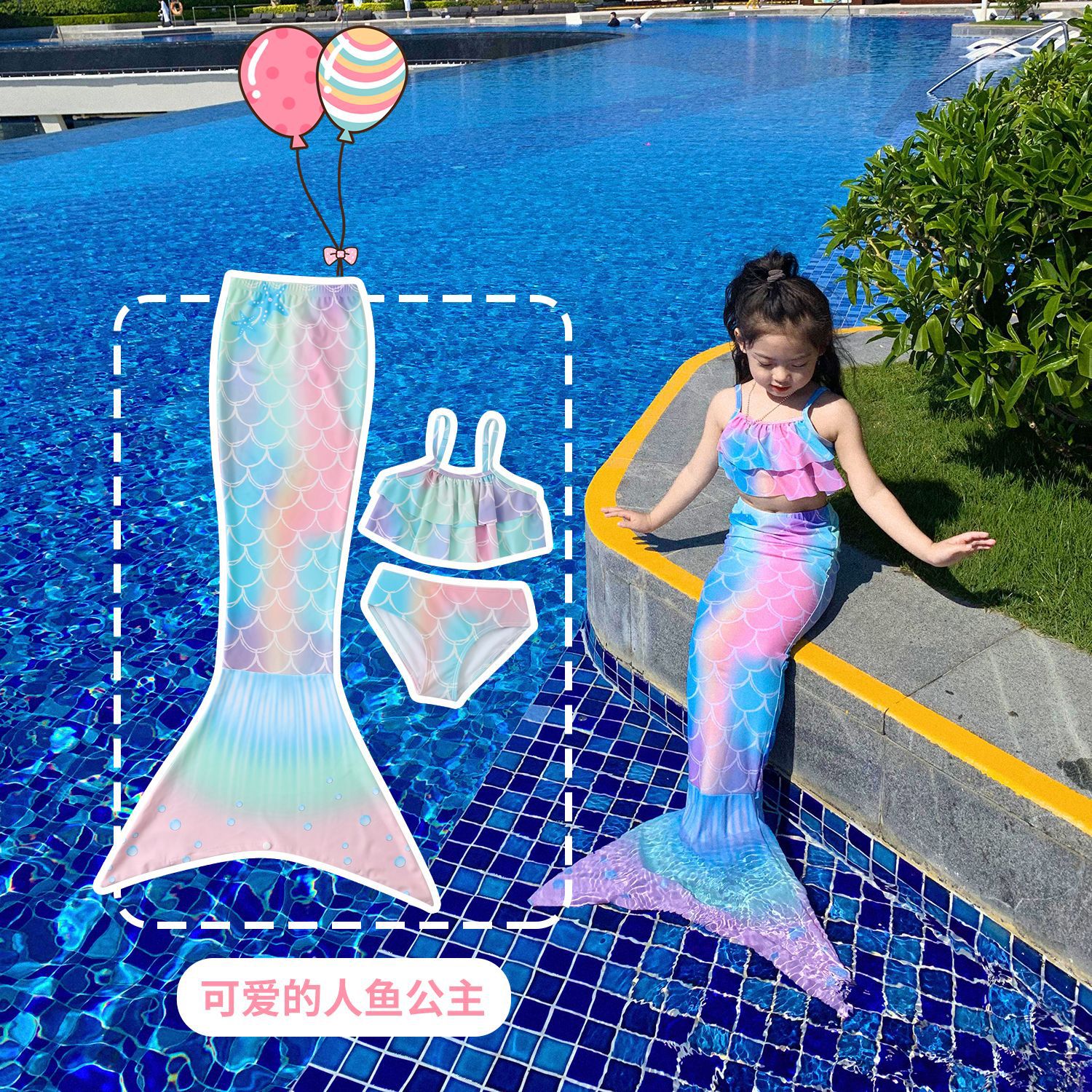 Girls Mermaid Swimsuit Summer New Children Mermaid Tail Princess Dress Split Bikini Spa Swimsuit