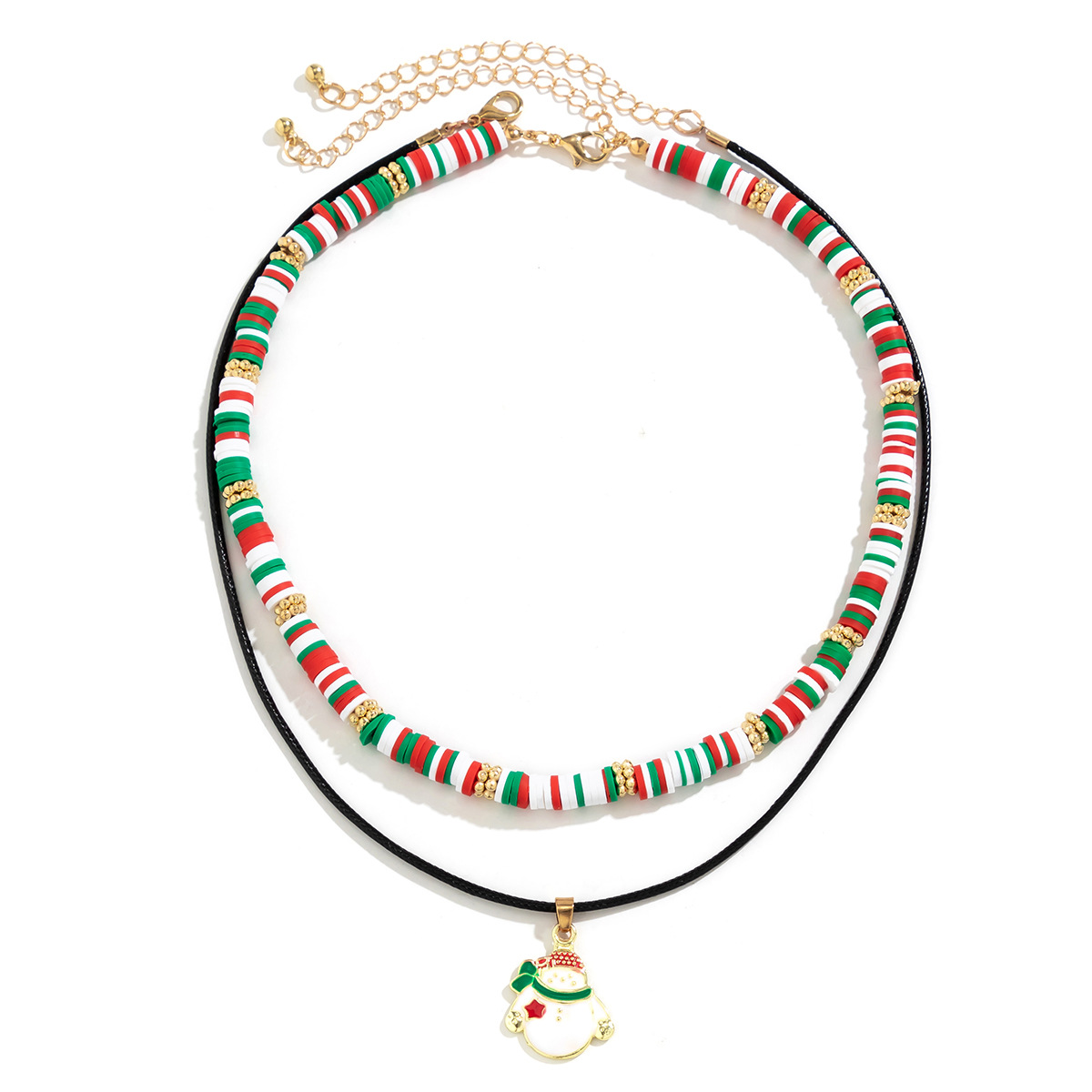 Christmas Beaded Choker Necklace With Crystal Snowman Charms_voghion.com