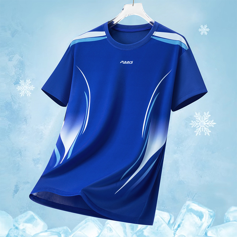 Camiseta de manga corta de seda de hielo para hombres, verano, aire acondicionado transpirable, impresión, degradado, secado rápido, ocio, fresco, deportes, tops sueltos para hombres