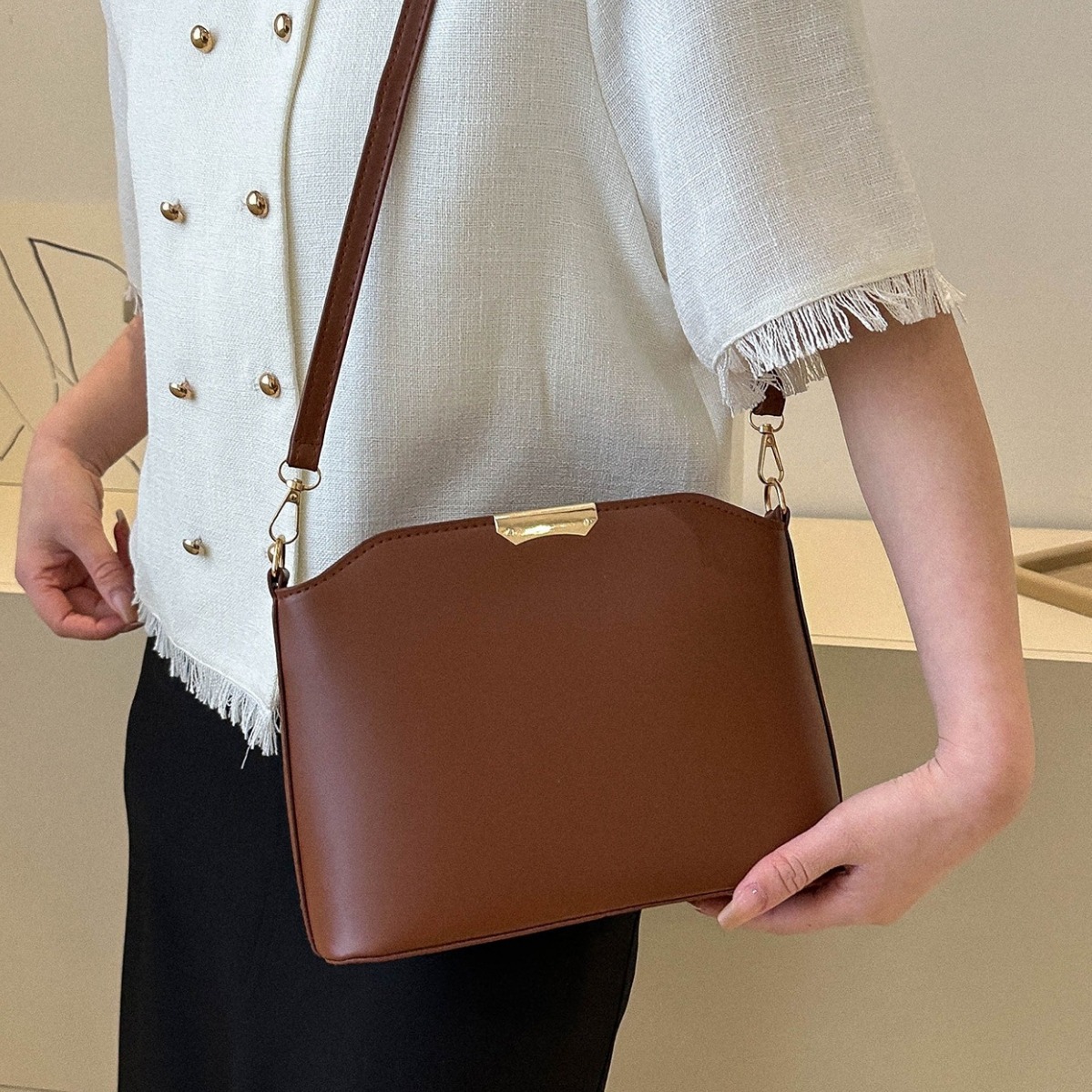 Nuevo 2024, bandolera/bolso de hombro, gran capacidad, bolso pequeño, bolso tipo concha, retro, minimalista, transfronterizo