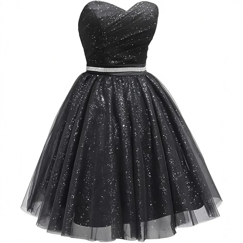 European and American Amazon Women's Short Sweetheart Tulle Homecoming Dress, Shiny Off-Shoulder Prom Cocktail Party Dress