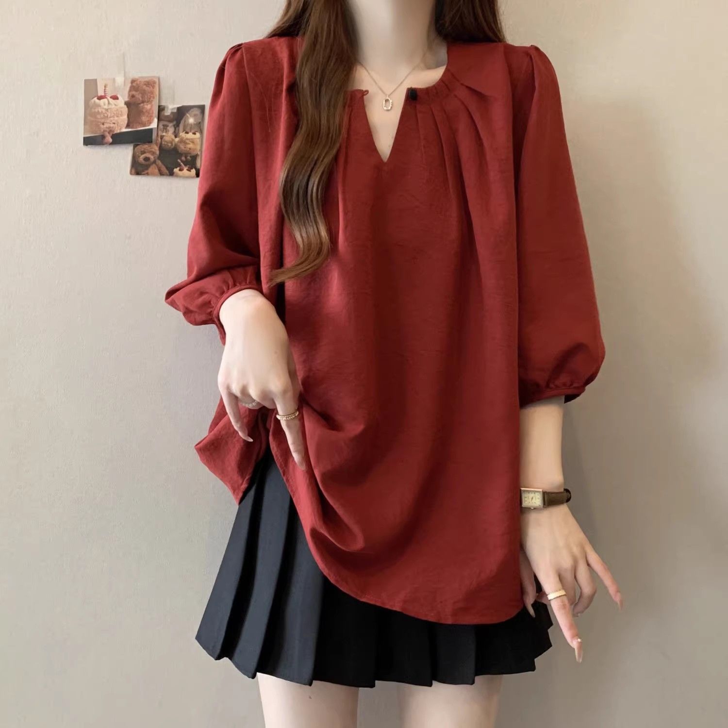 Camiseta de manga corta grande de siete partes para mujeres primavera y verano nueva gorda mm suelta y delgada que cubre la carne y el aire extranjero camiseta de reducción de edad superior image 4