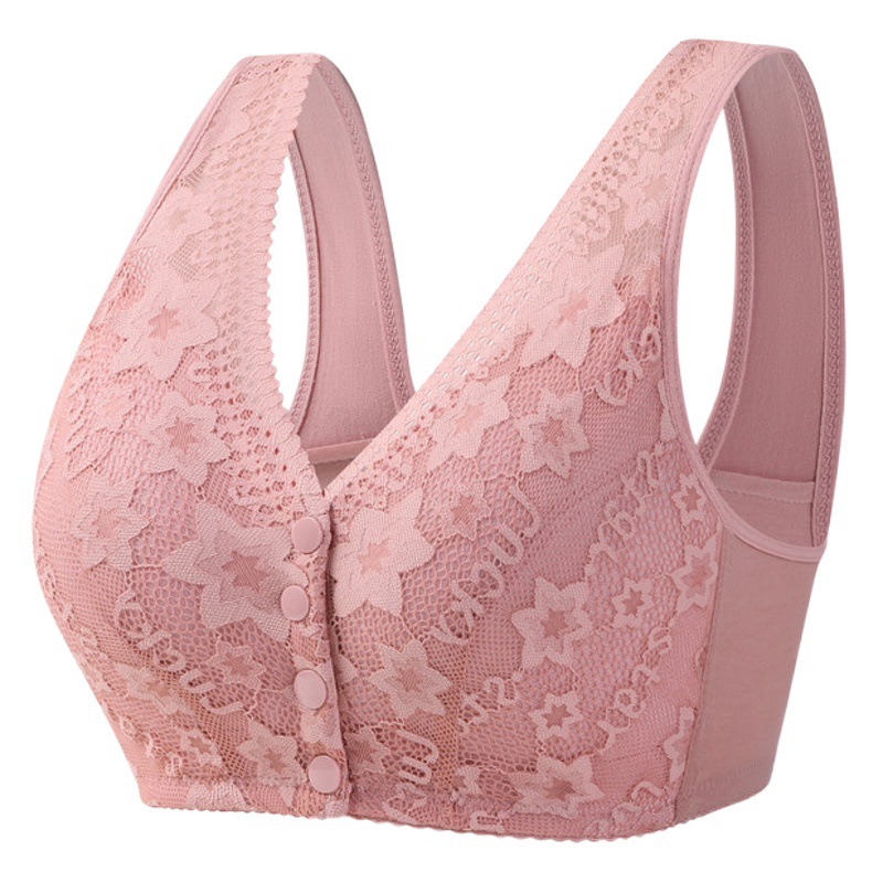 Nueva hebilla frontal de mediana edad y ancianos ropa interior de encaje de algodón suave de las mujeres correa de hombro ancha inalámbrica Estilo Chaleco sujetador de talla grande