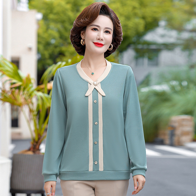 妈妈秋装时尚长袖T恤上衣服2025新款50-60中老年女装洋气打底小衫|undefined