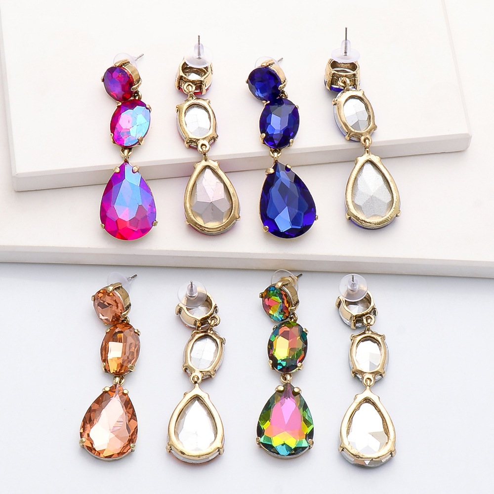 Fashion Drop-shaped Colorful Diamond Earrings display picture 13