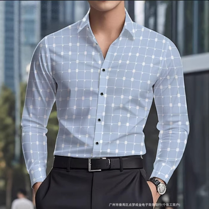 Plaid Print Fashion Button-Down Amazon Meikeduo Shirt Cross-Border New Product Lapel Foreign Trade Men's Clothing 8406