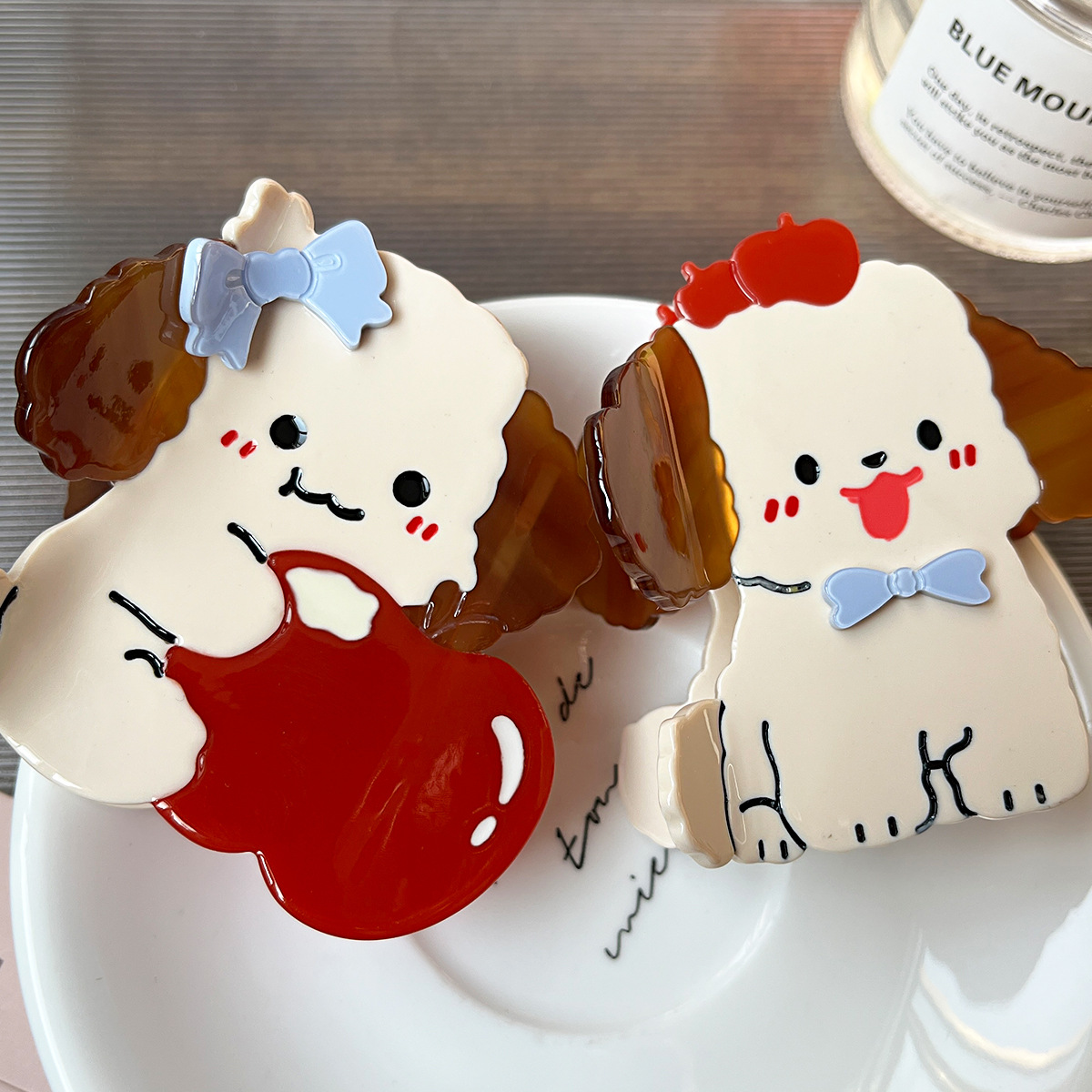 Nuevos dibujos animados de manzana perros cabello acético clips de cabello de alta calidad lindas niñas peñas rotas clips de cabello