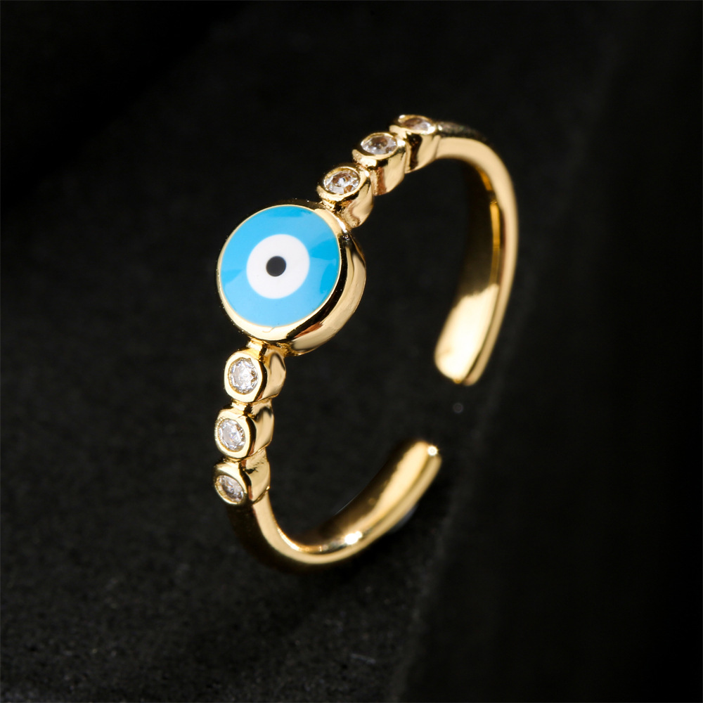 fashion drip oil devils eye ring copper plated gold open zircon ringpicture3