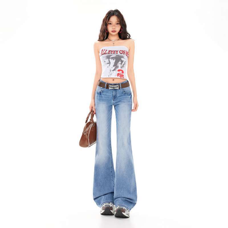 In-Stock Wholesale Washed Vintage Flared Jeans, Slimming Floor-Length, Relaxed Fit, Spring/Summer American Retro Style In-Stock Wholesale Washed Vintage Flared Jeans, Slimming Floor-Length, Relaxed Fit, Spring/Summer American Retro Style