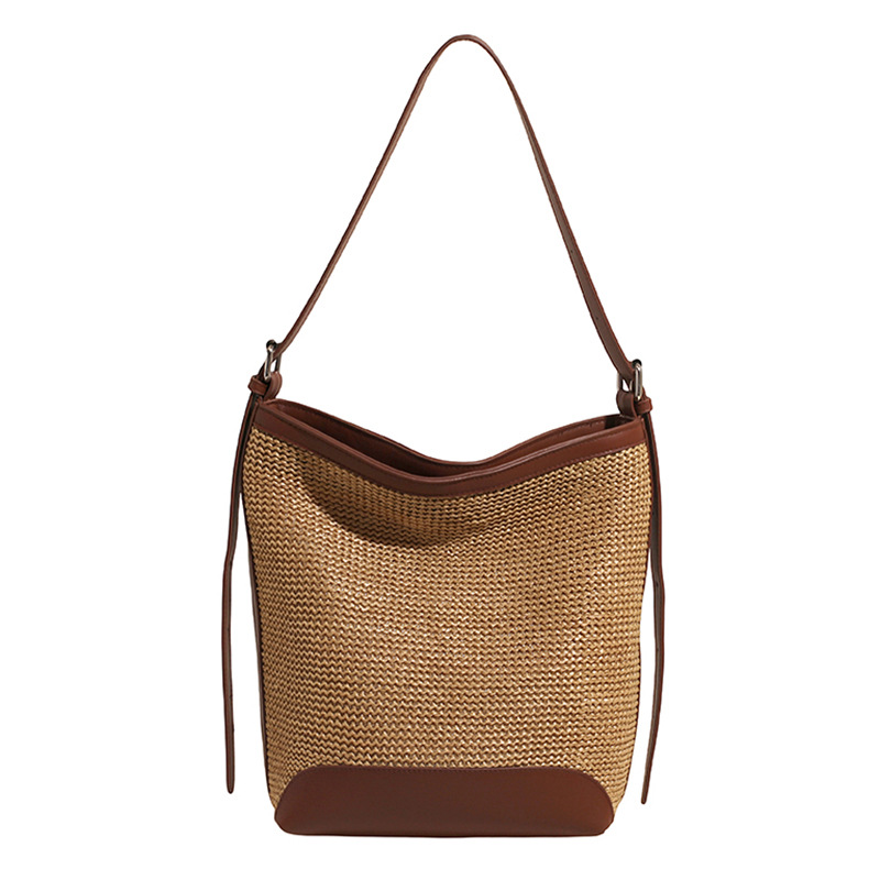 2025 verano nuevo estilo bolso tejido coreano bolso de hombro simple y versátil bolso de axila de gran capacidad bolso de cubo de tendencia de moda