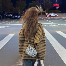 日系复古条纹撞色套头毛衣慵懒风高级感女秋冬季2025新款宽松上衣