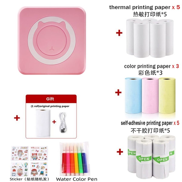 C15 Pink-English version [Bring 1 roll of hot-sensitive paper+5 rolls of heat sensitivity paper+3 volumes color paper+5 roll non-dry glue+6 watercolor pen+sticker]