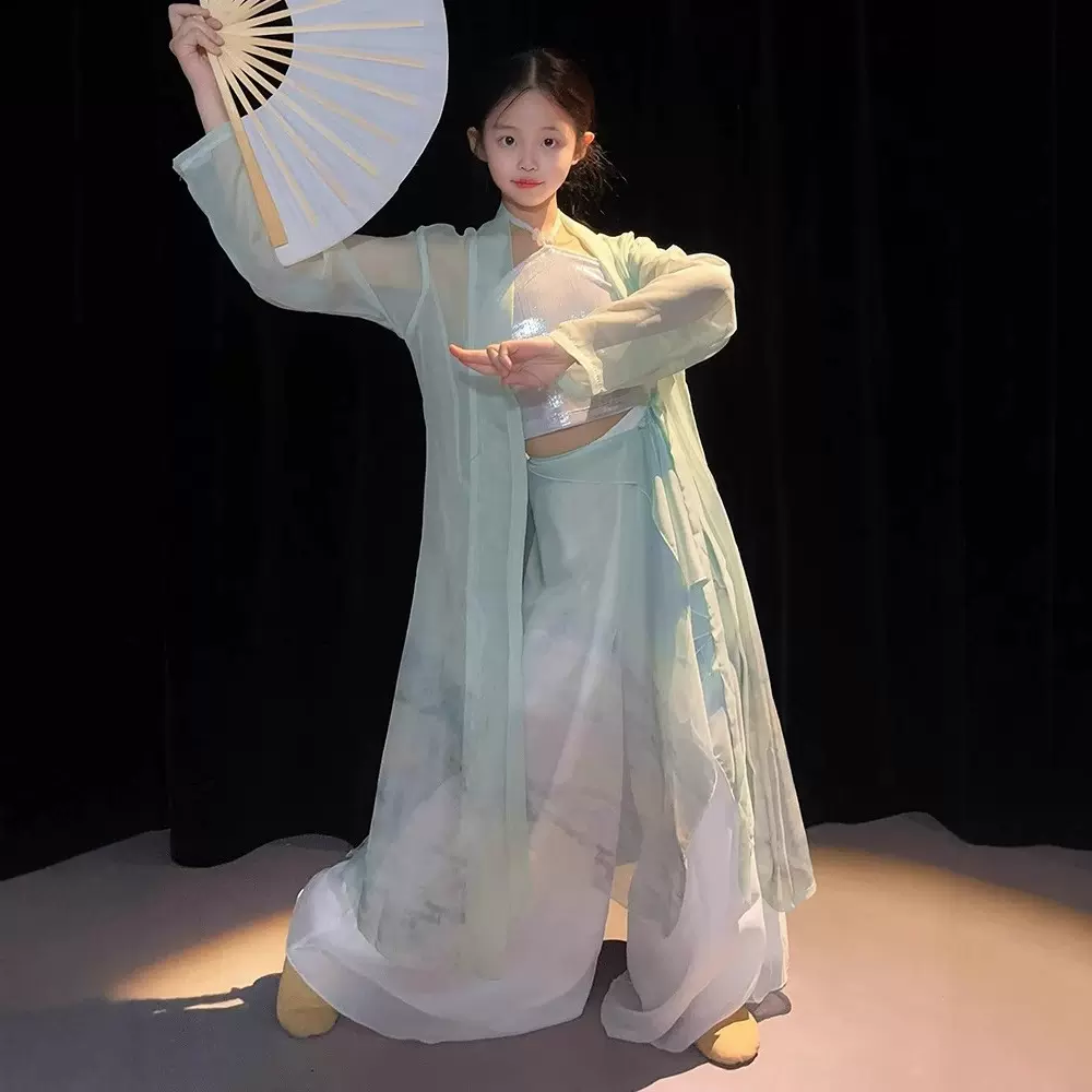 古典舞蹈服儿童女仙气身韵纱衣国风爵士舞飘逸扇子舞练功服表演服