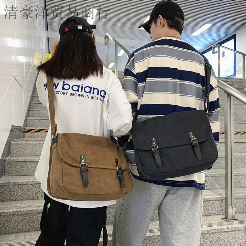 Bolsa de tela de moda japonesa, bolso de lona retrógrado casual para hombres, bolso de hombro de estilo perezoso, bolso de correo simple para hombres.
