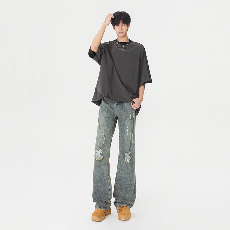 Men's Ripped Straight-Leg Jeans Summer Versatile Loose Straight-Leg High Street American Style Long Pants Men's Ripped Straight-Leg Jeans Summer Versatile Loose Straight-Leg High Street American Style Long Pants