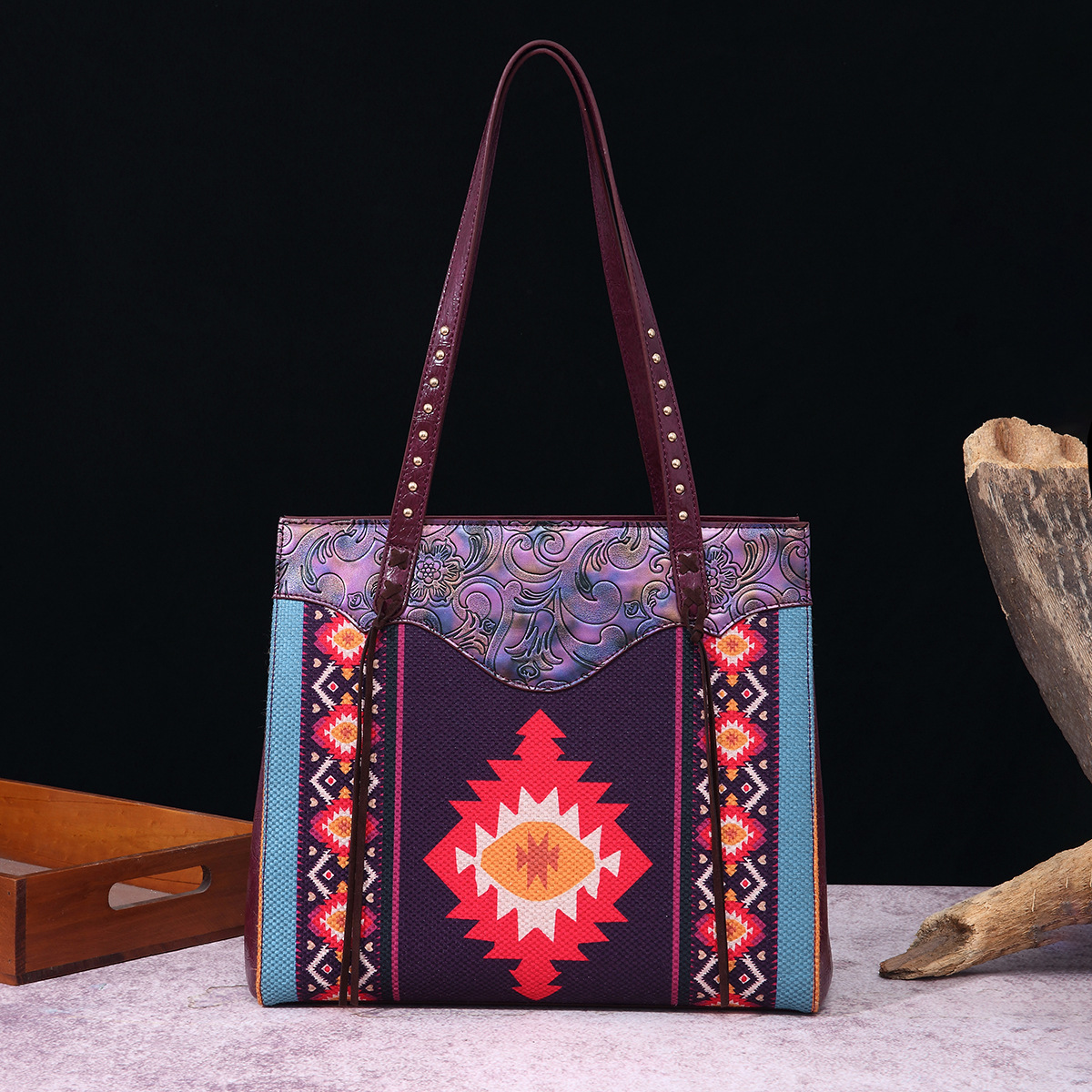 Western-Handtasche mit einer Schulter aus bedruckter Baumwolle und Leinen für Damen im Bohemian-Stil_voghion.com