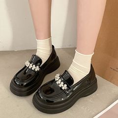 復古厚底小皮鞋女2022春秋新款英倫風百搭法式珍珠樂福鞋