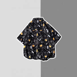 短袖衬衫女ins复古宽松印花夏威夷衬衣夏季休闲情侣百搭学生上衣