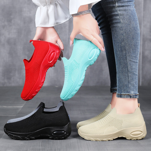 Women's Casual Spring Thick-Heeled Shoes, Solid Color, Versatile, Heel Height, Feather Mesh Breathable Net Shoes, Wholesale