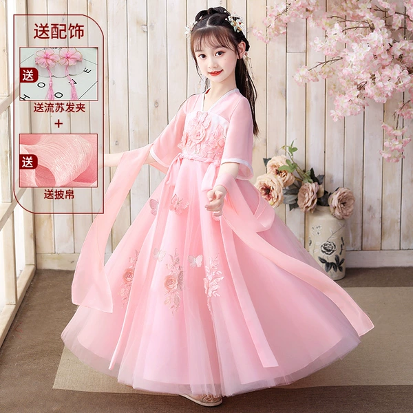 H08-1 pink short-sleeved + hairpin + shawl