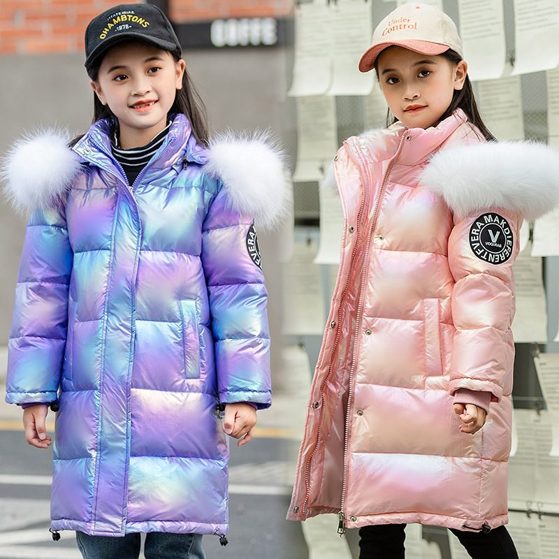 Kids Clothing down jacket girls' large fur collar medium and long colorful medium and large children's thickened coat_voghion.com